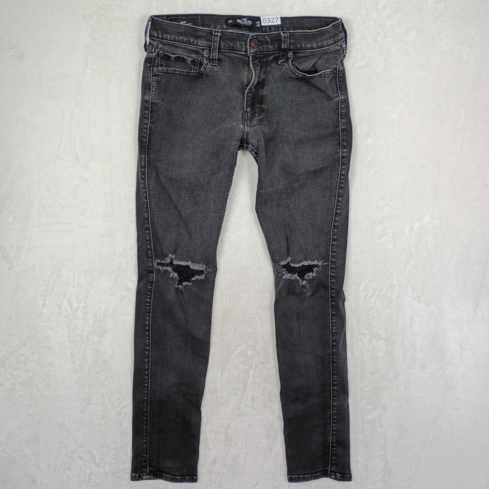 Hollister Skinny Jeans Mens 32x32 Black Distressed Denim Pants Grunge Skater Y2K